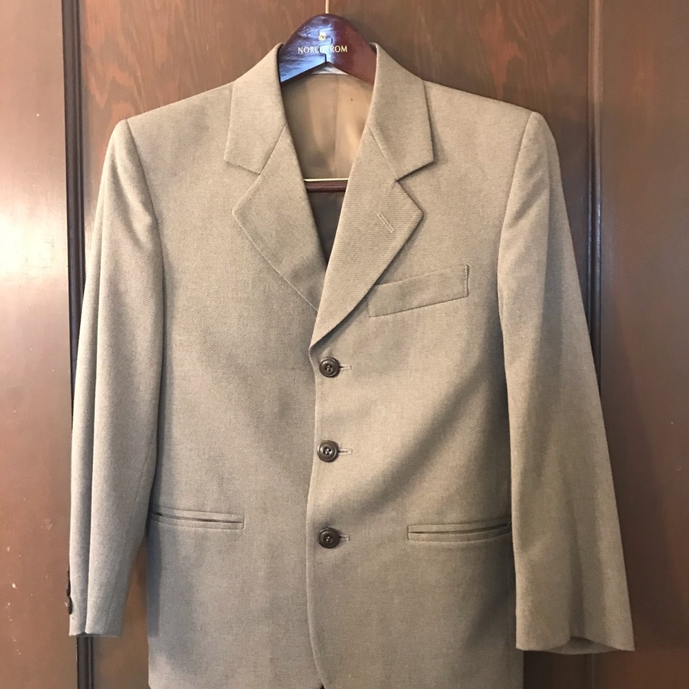 Perry Ellis child tan suit size 8 pants, 10 coat